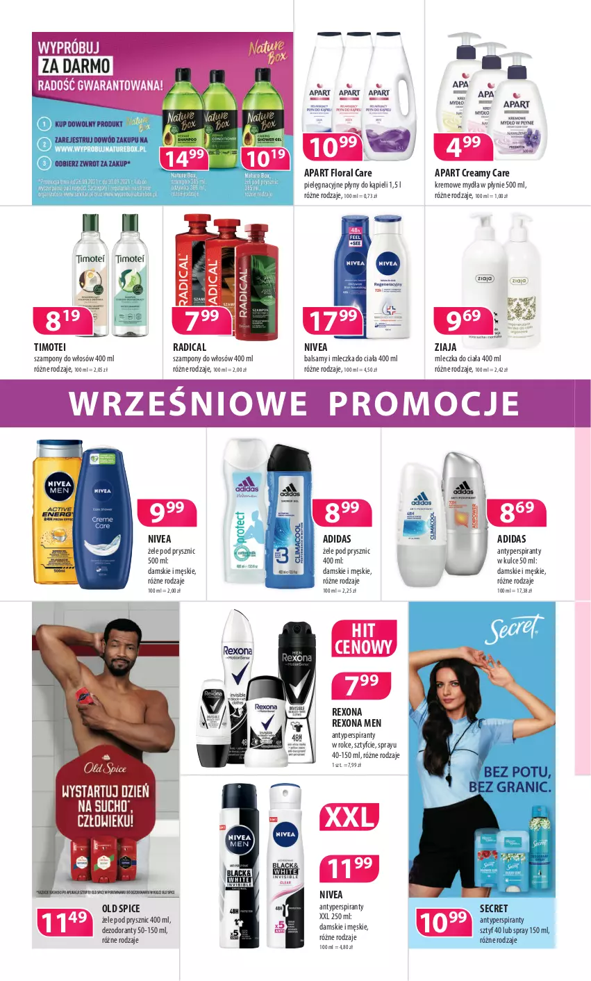 Gazetka promocyjna Drogerie Polskie - Gazetka - ważna 10.09 do 30.09.2021 - strona 6 - produkty: Adidas, Antyperspirant, Dezodorant, Flora, Nivea, Old Spice, Rexona, Szampon, Ziaja