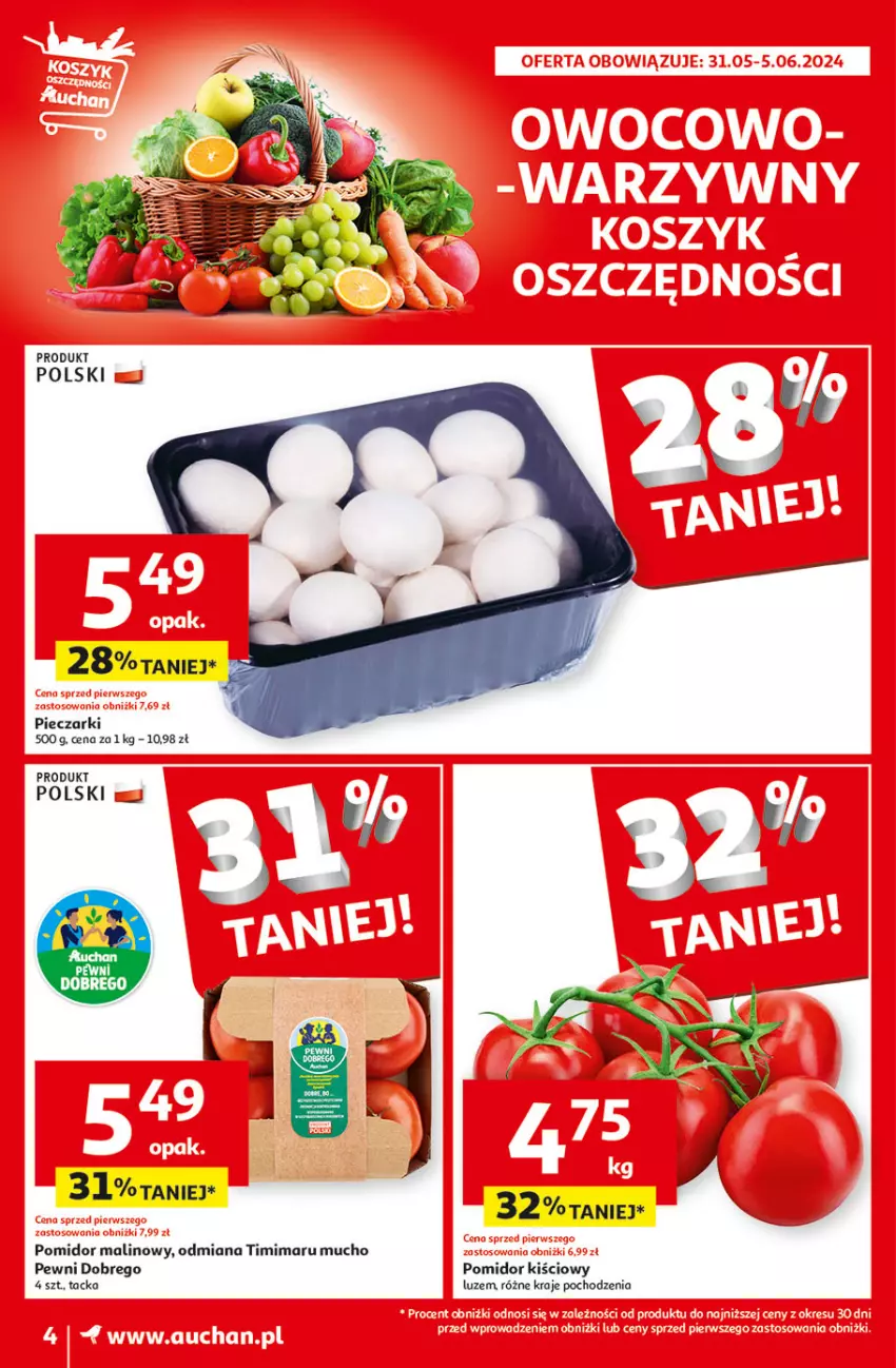 Gazetka promocyjna Auchan - Gazetka CENY W DÓŁ Moje Auchan - ważna 31.05 do 05.06.2024 - strona 4 - produkty: Piec, Pomidor malinowy