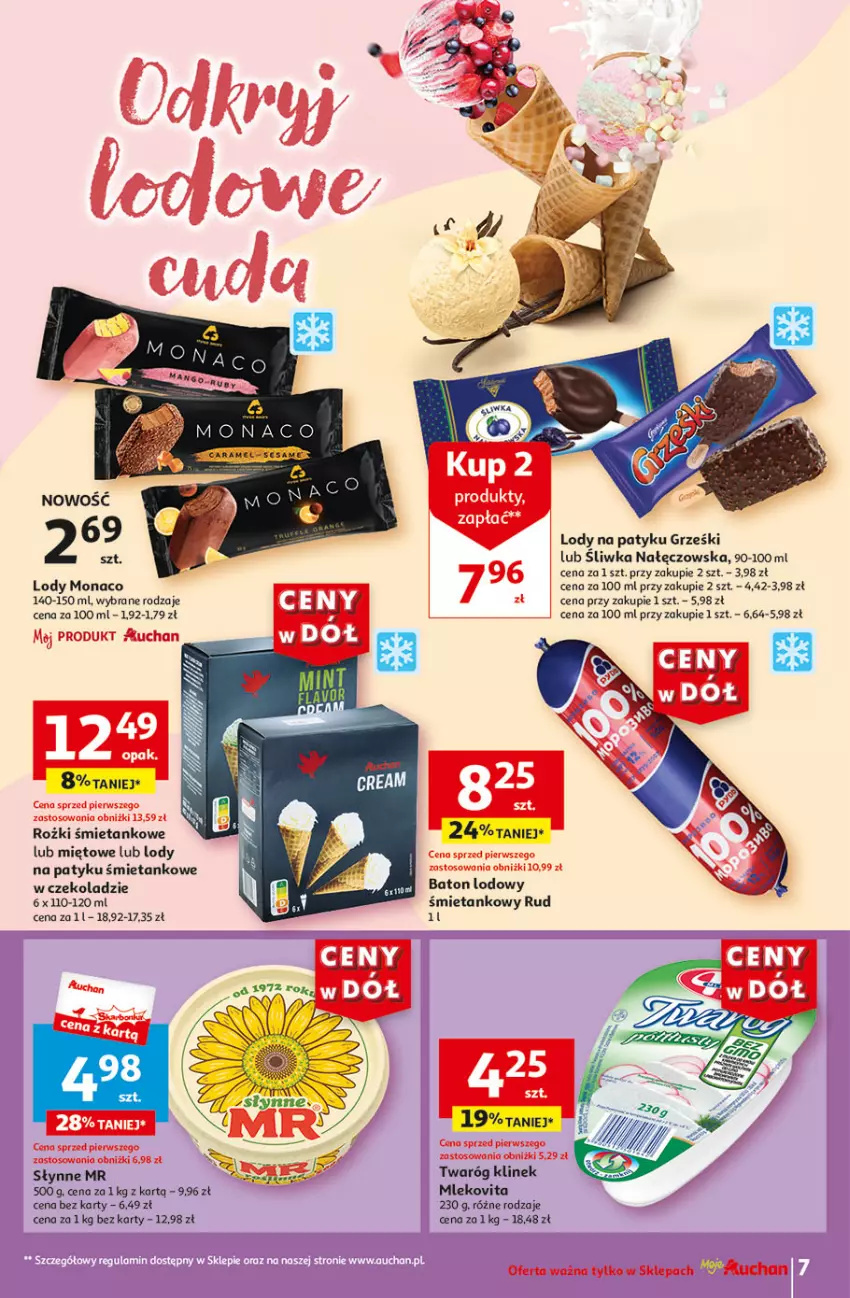 Gazetka promocyjna Auchan - Gazetka CENY W DÓŁ Moje Auchan - ważna 31.05 do 05.06.2024 - strona 7 - produkty: Baton, Grześki, Lody, Mleko, Mlekovita, Por, Słynne, Vita C