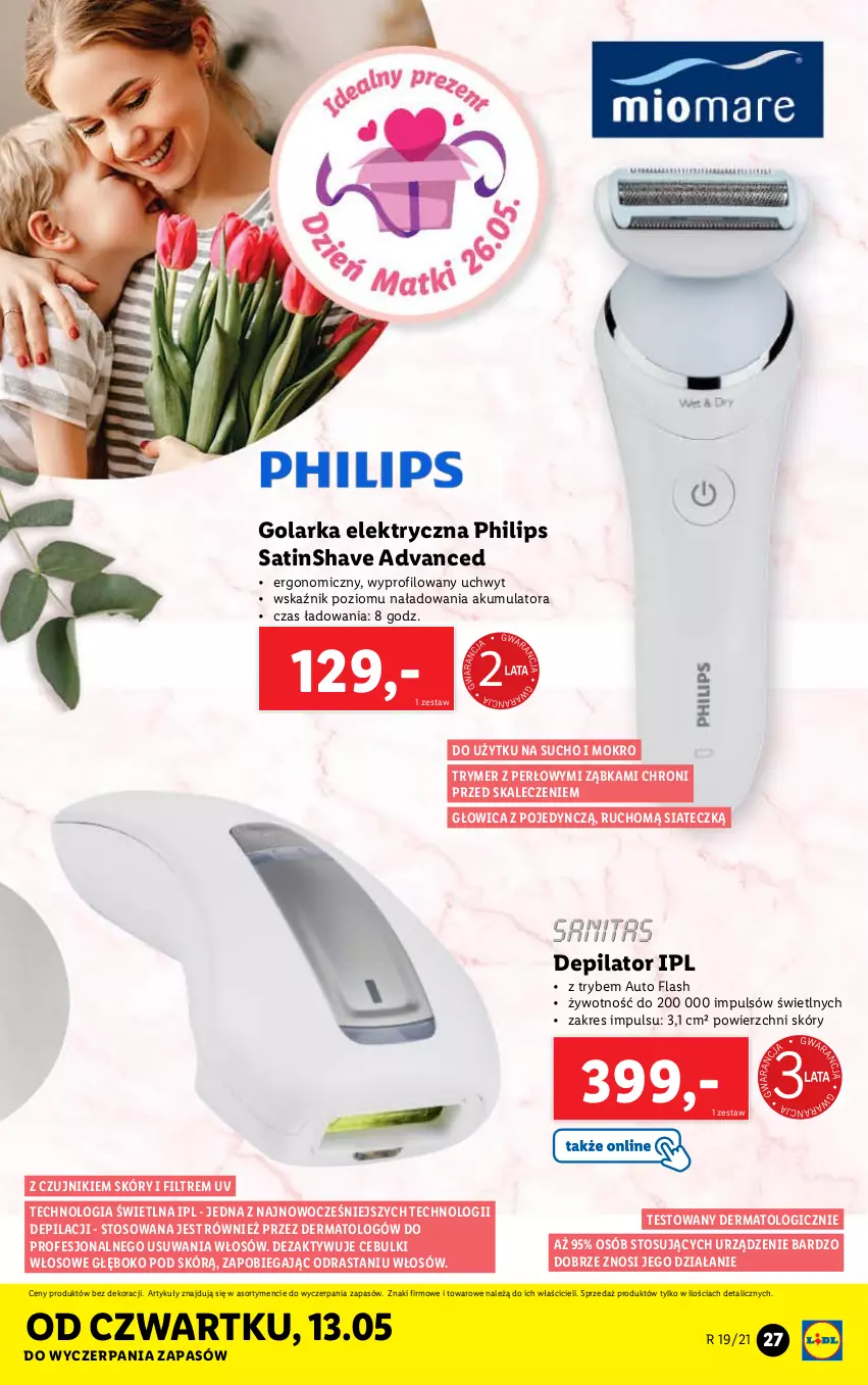 Gazetka promocyjna Lidl - GAZETKA - ważna 10.05 do 15.05.2021 - strona 27 - produkty: Akumulator, Depilator, Golarka, Philips, Sati