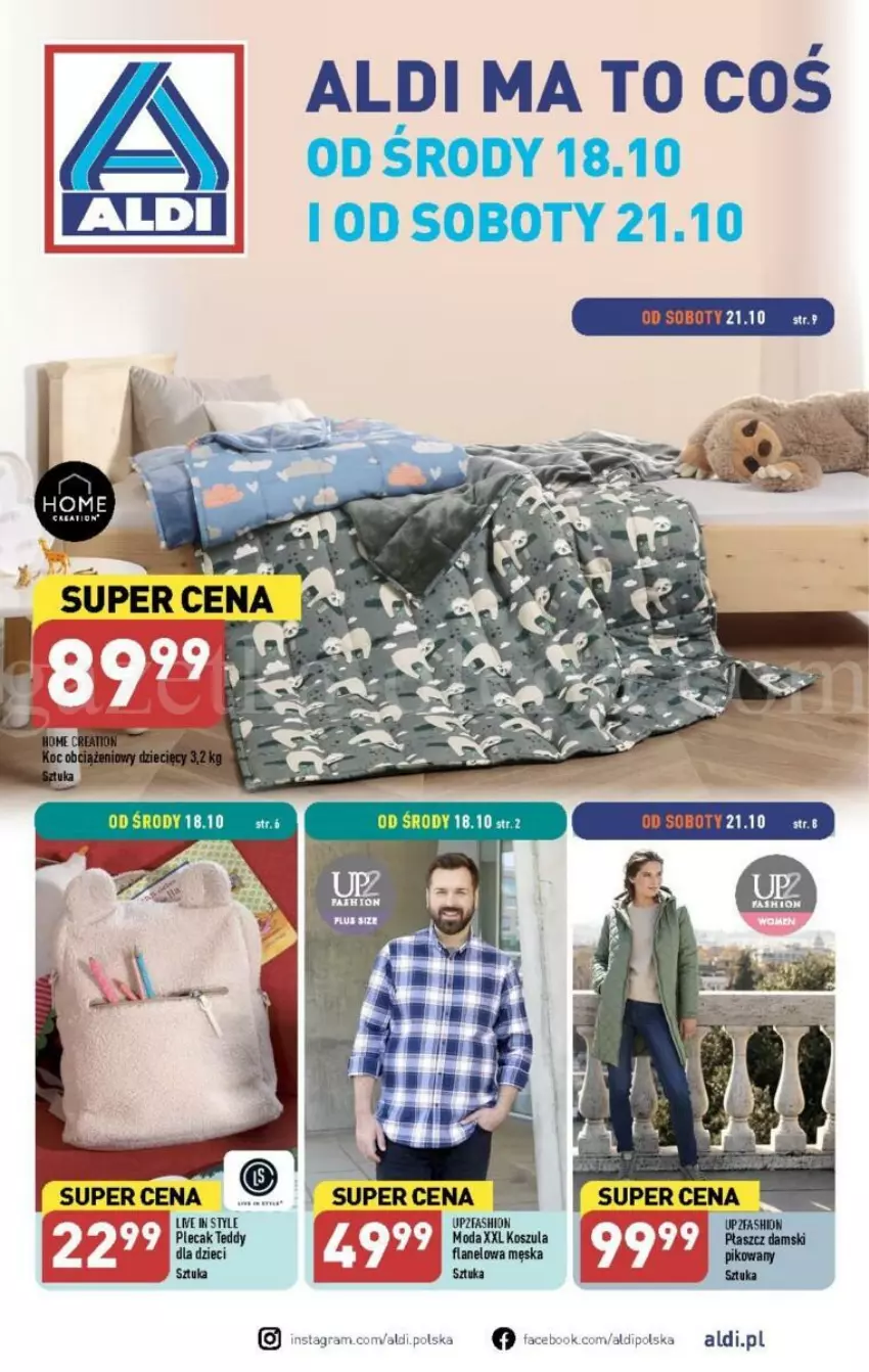 Gazetka promocyjna Aldi - ważna 18.10 do 21.10.2023 - strona 1 - produkty: Dzieci, Fa, Gra, Płaszcz, Plecak, Sito, Woda