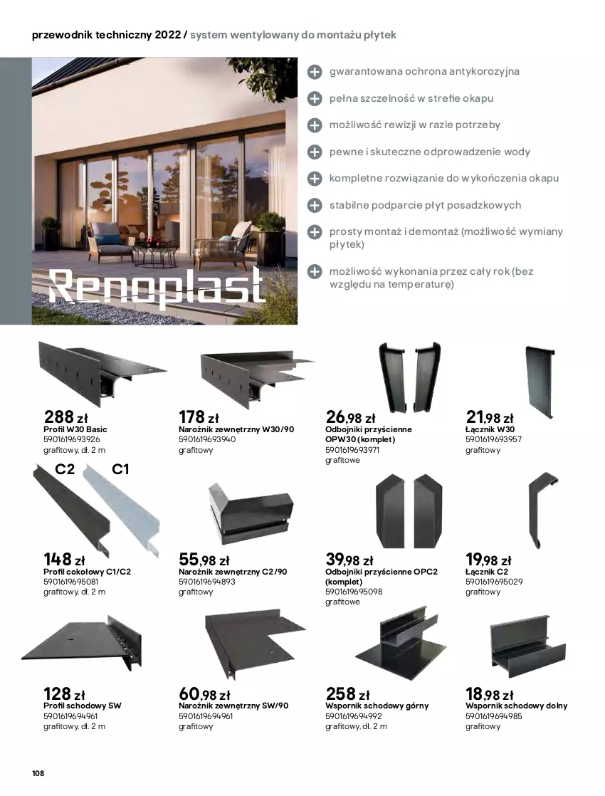 Gazetka promocyjna Castorama - Przewodnik techniczny 2022 - ważna 21.03 do 30.03.2022 - strona 108 - produkty: Gra, Klej, Narożnik, Okap, Podkład, Podkładka, Por, Przewodnik