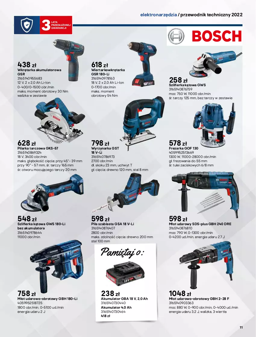 Gazetka promocyjna Castorama - Przewodnik techniczny 2022 - ważna 21.03 do 30.03.2022 - strona 11 - produkty: Akumulator, Frezarka, Mięta, Młot, Młot udarowo-obrotowy, Młot udarowy, Pilarka tarczowa, Przewodnik, Szlifierka, Szlifierka kątowa, Tarka, Urządzenie wielofunkcyjne, Walizka, Wiertarka, Wiertarka udarowa, Wiertarkowkrętarka, Wkręt, Wkrętak akumulatorowy, Wkrętarka, Wyrzynarka, Zestaw wierteł