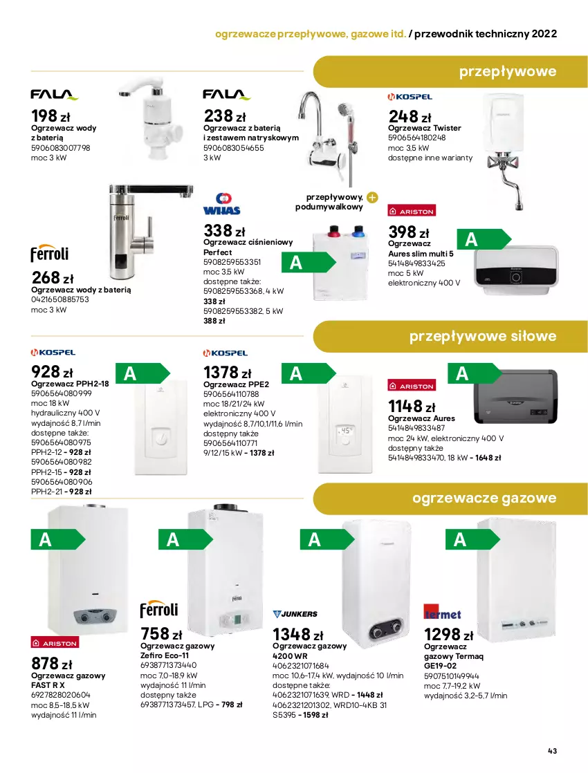 Gazetka promocyjna Castorama - Przewodnik techniczny 2022 - ważna 21.03 do 30.03.2022 - strona 43 - produkty: Fa, Ogrzewacz wody, Podgrzewacze, Przewodnik