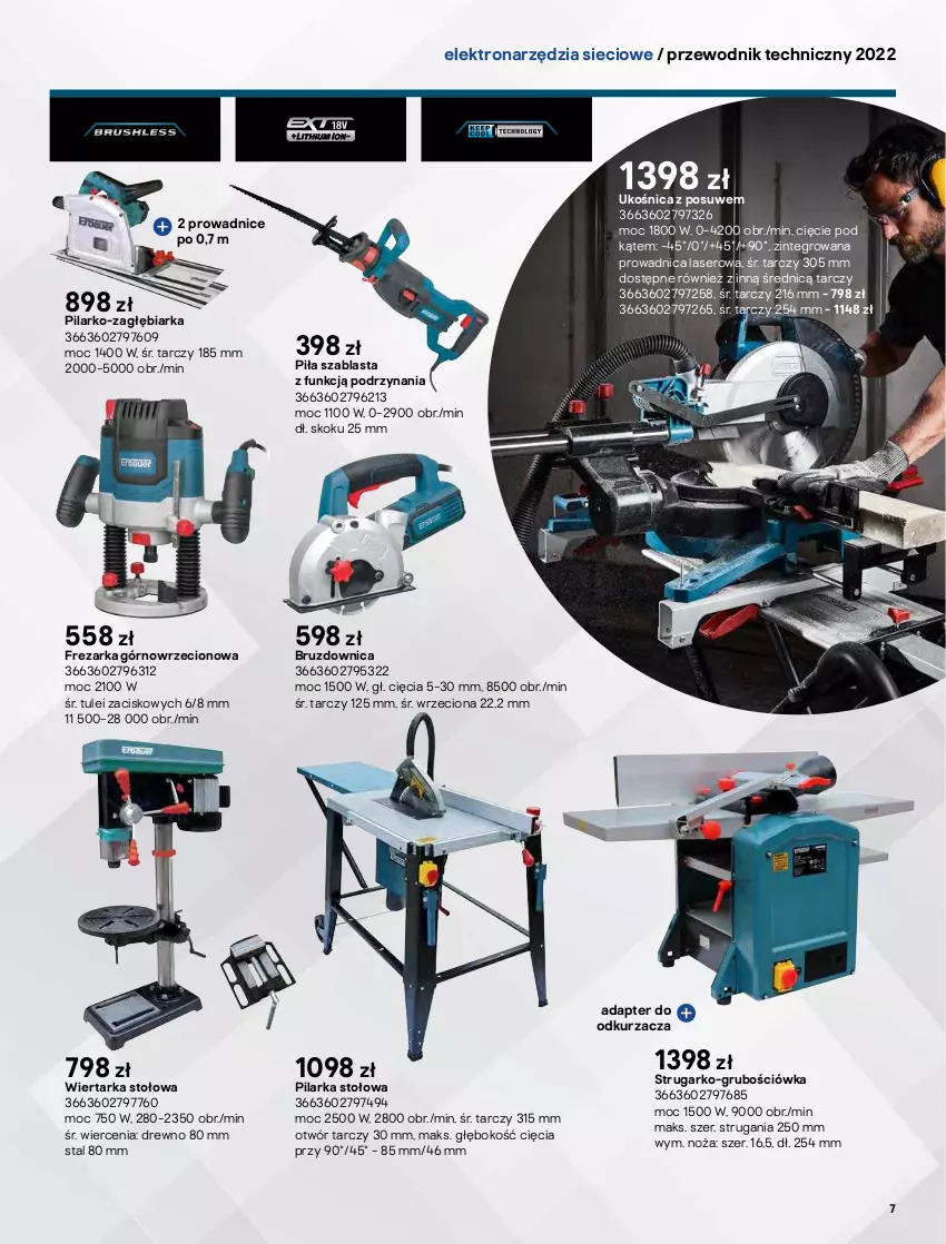 Gazetka promocyjna Castorama - Przewodnik techniczny 2022 - ważna 21.03 do 30.03.2022 - strona 7 - produkty: Frezarka, Młot, Młotowiertarka, Noż, Odkurzacz, Opalarka, Pilarka stołowa, Pilarka tarczowa, Przewodnik, Ser, Szlifierka, Szlifierka kątowa, Tarka, Waga, Wiertarka, Wyrzynarka
