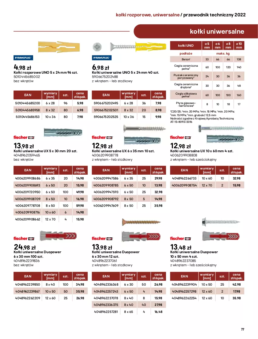 Gazetka promocyjna Castorama - Przewodnik techniczny 2022 - ważna 21.03 do 30.03.2022 - strona 77 - produkty: Cynk, Płyta, Por, Przewodnik, Ser, Wkręt, Wkrętów