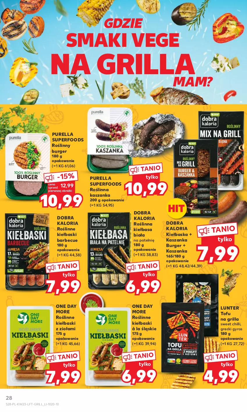 Gazetka promocyjna Kaufland - Gazetka tygodnia - ważna 07.06 do 14.06.2023 - strona 28 - produkty: Burger, Grill, Gyros, Kasza, Kaszanka, Kiełbasa, Kiełbasa biała, Pur, Purella superfoods, Roślinne kiełbaski, Roślinny burger, Tofu