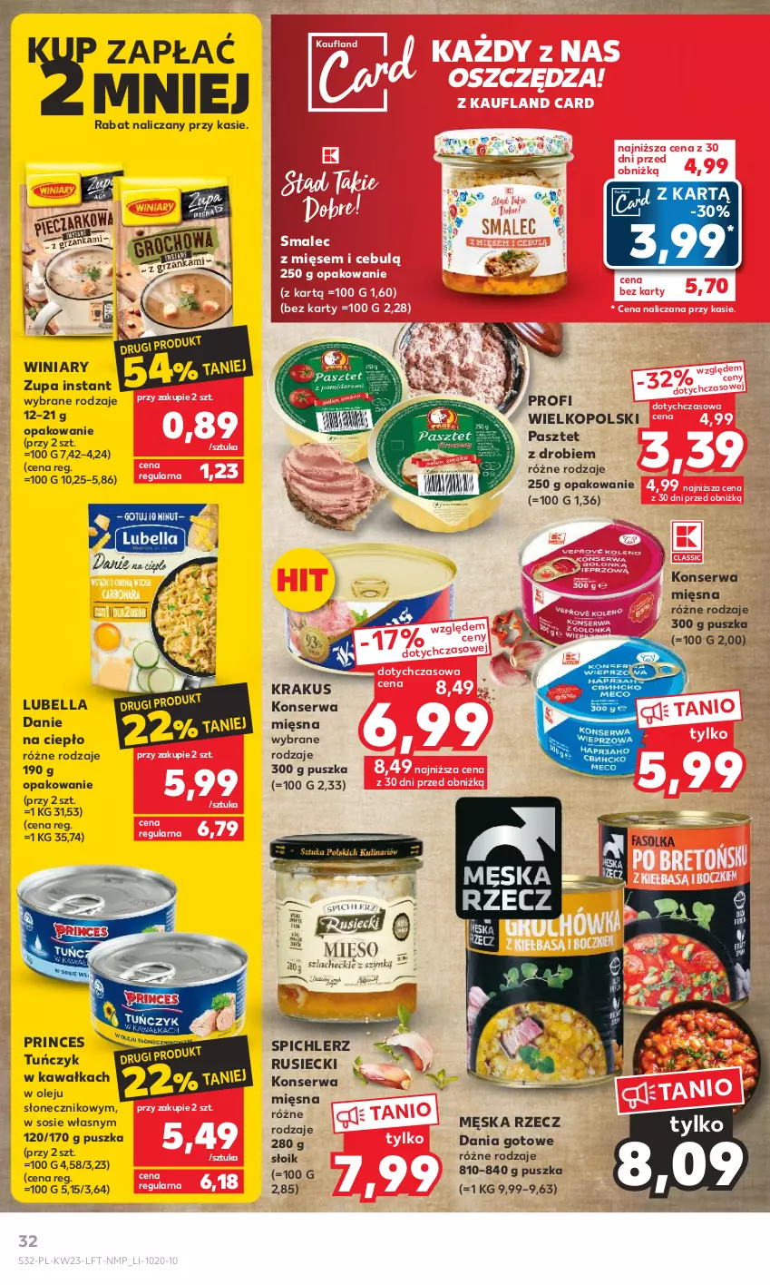 Gazetka promocyjna Kaufland - Gazetka tygodnia - ważna 07.06 do 14.06.2023 - strona 32 - produkty: Bell, Bella, Dania gotowe, Kawa, Krakus, Lubella, Olej, Pasztet, Ser, Smalec, Sos, Spichlerz Rusiecki, Tuńczyk, Winiary, Zupa