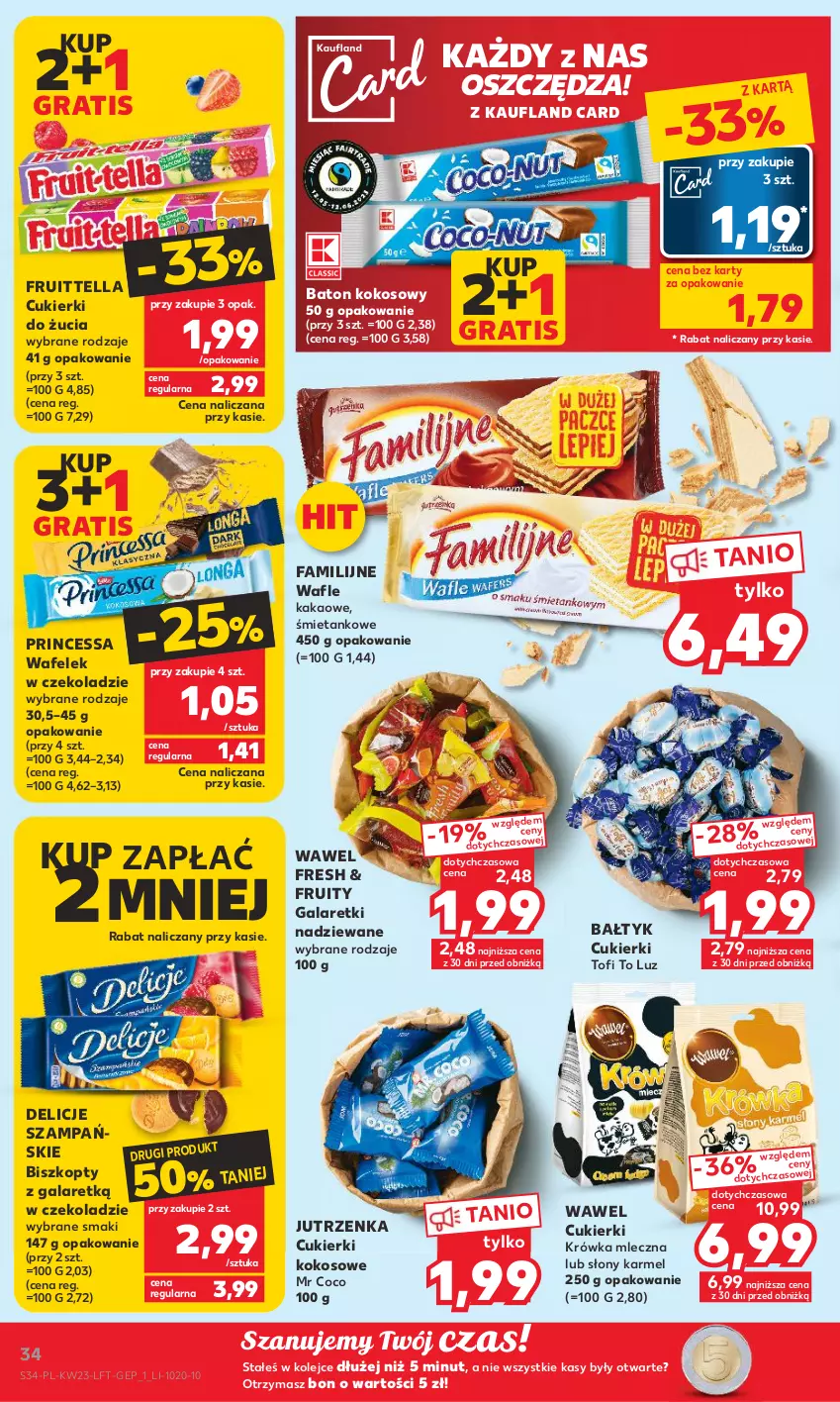 Gazetka promocyjna Kaufland - Gazetka tygodnia - ważna 07.06 do 14.06.2023 - strona 34 - produkty: Baton, Biszkopty, Cukier, Cukierki, Delicje, Fa, Gala, Galaretki, Gra, Jutrzenka, Kakao, Kokos, Olej, Princessa, Wafelek, Wafle, Wawel