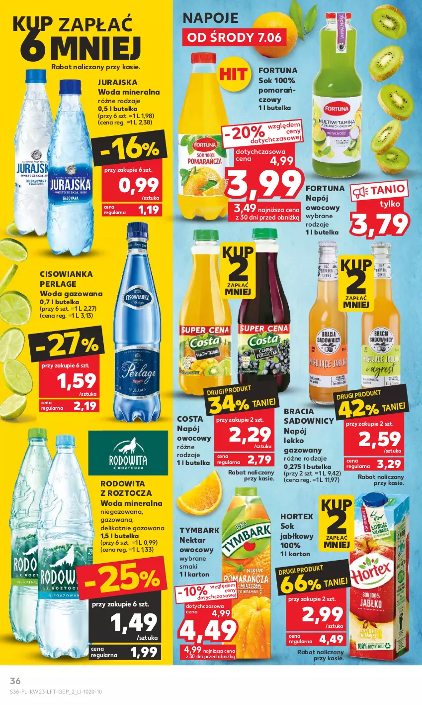 Gazetka promocyjna Kaufland - Gazetka tygodnia - ważna 07.06 do 14.06.2023 - strona 36 - produkty: Cisowianka, Fortuna, Hortex, Napój, Napoje, Nektar, Sok, Sok jabłkowy, Tymbark, Woda, Woda gazowana, Woda mineralna