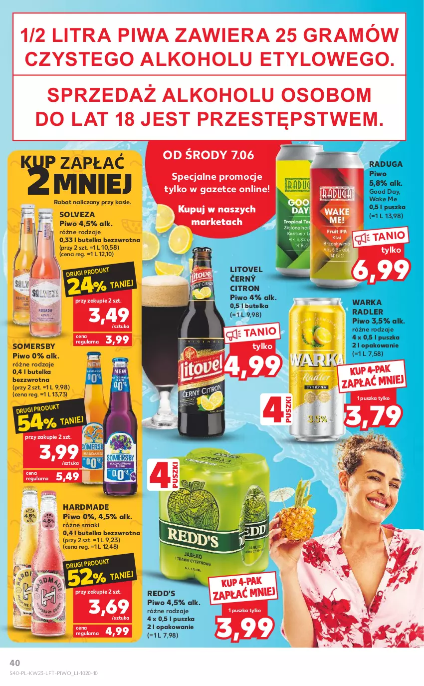 Gazetka promocyjna Kaufland - Gazetka tygodnia - ważna 07.06 do 14.06.2023 - strona 40 - produkty: Gra, Piwa, Piwo, Radler, Redd's, Somersby, Warka