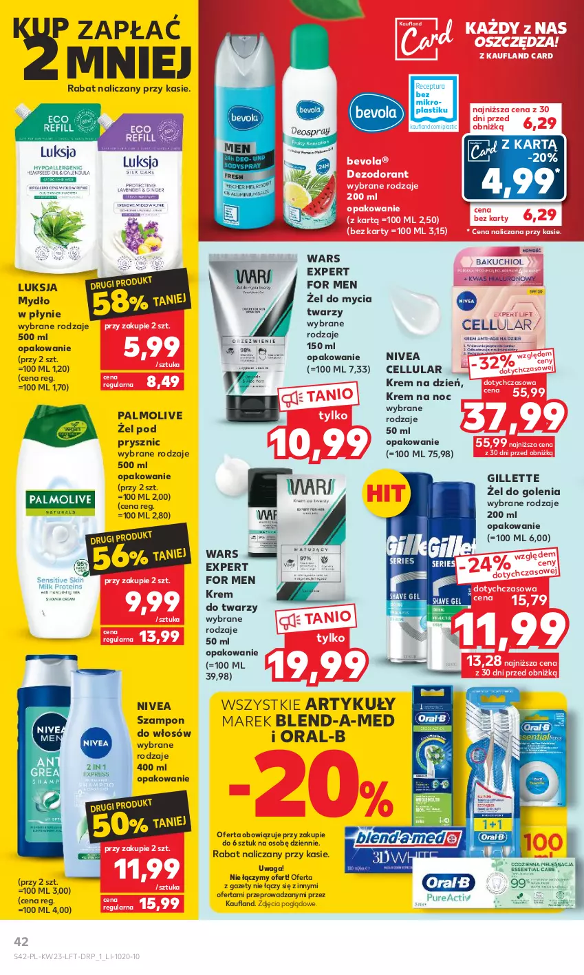 Gazetka promocyjna Kaufland - Gazetka tygodnia - ważna 07.06 do 14.06.2023 - strona 42 - produkty: Blend-a-Med, Dezodorant, Gillette, Krem do twarzy, Krem na dzień, Krem na noc, Luksja, Mydło, Mydło w płynie, Nivea, Palmolive, Szampon, Waga