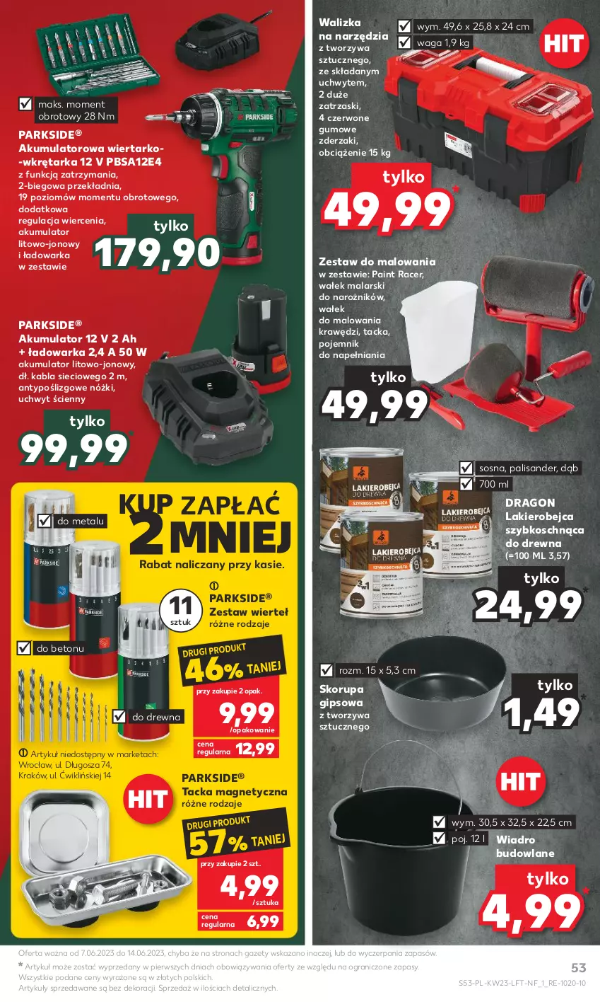 Gazetka promocyjna Kaufland - Gazetka tygodnia - ważna 07.06 do 14.06.2023 - strona 53 - produkty: Acer, Akumulator, Gra, Lakier, Narożnik, Parkside, Pojemnik, Sos, Tarka, Waga, Wałek, Wałek malarski, Walizka, Warka, Wiadro, Wkręt, Wkrętarka, Zestaw do malowania, Zestaw wierteł