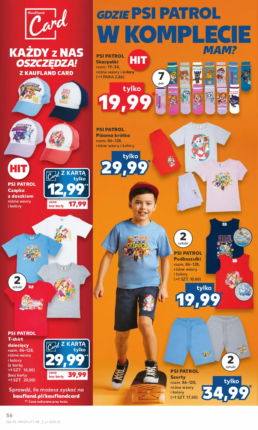 Gazetka promocyjna Kaufland - Gazetka tygodnia - ważna 07.06 do 14.06.2023 - strona 56 - produkty: Czapka, Dzieci, Karp, Kosz, Piżama, Psi Patrol, Skarpetki, Szorty, T-shirt