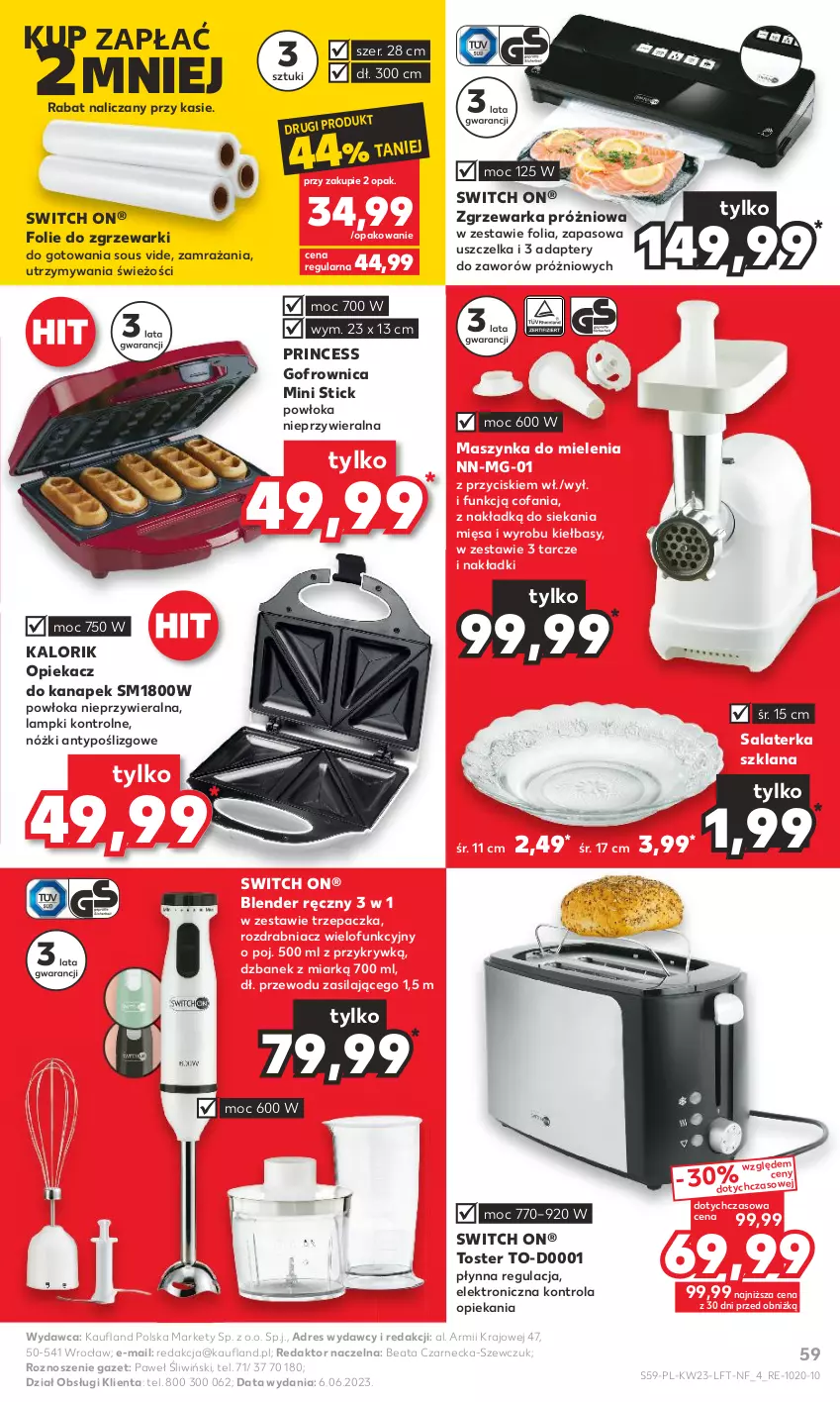 Gazetka promocyjna Kaufland - Gazetka tygodnia - ważna 07.06 do 14.06.2023 - strona 59 - produkty: Blender, Blender ręczny, Dres, Dzbanek, Fa, Gofrownica, LANA, Maszynka, Maszynka do mielenia, Opiekacz do kanapek, Rozdrabniacz, Salaterka, Szynka, Toster, Trzepaczka, Warka