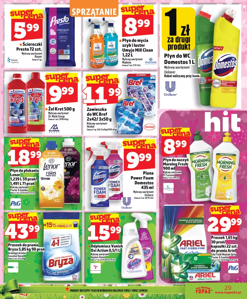Gazetka promocyjna Topaz - Gazetka - ważna 26.03 do 01.04.2026 - strona 29 - produkty: Ariel, Bref, Domestos, Fa, Kret, Płyn do mycia, Płyn do wc, Top