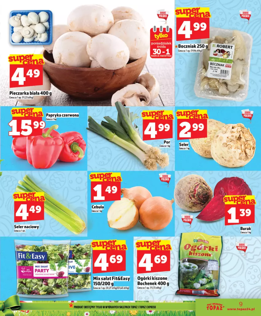 Gazetka promocyjna Topaz - Gazetka - ważna 26.03 do 01.04.2026 - strona 9 - produkty: Boczniak, Papryka, Papryka czerwona, Piec, Pieczarka, Sałat, Sok, Top