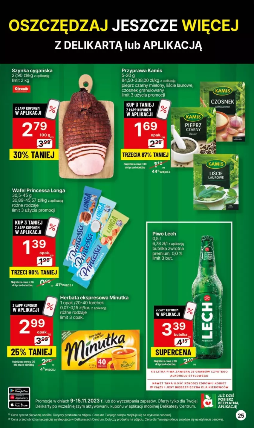 Gazetka promocyjna Delikatesy Centrum - Gazetka DC44 czw-sr - ważna 09.11 do 15.11.2023 - strona 25 - produkty: Czosnek, Czosnek granulowany, Gra, Kamis, Laur, Mobil, Piec, Pieprz, Piwa, Piwo, Princessa, Rum, Szynka, Szynka cygańska