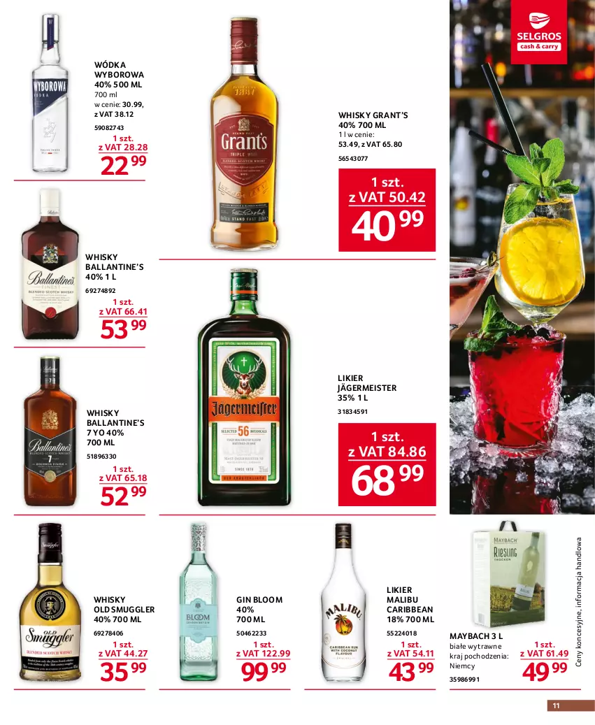 Gazetka promocyjna Selgros - Oferta gastronomiczna - ważna 20.04 do 02.05.2023 - strona 11 - produkty: Gin, Gra, Likier, Malibu, Whisky, Wódka, Wyborowa