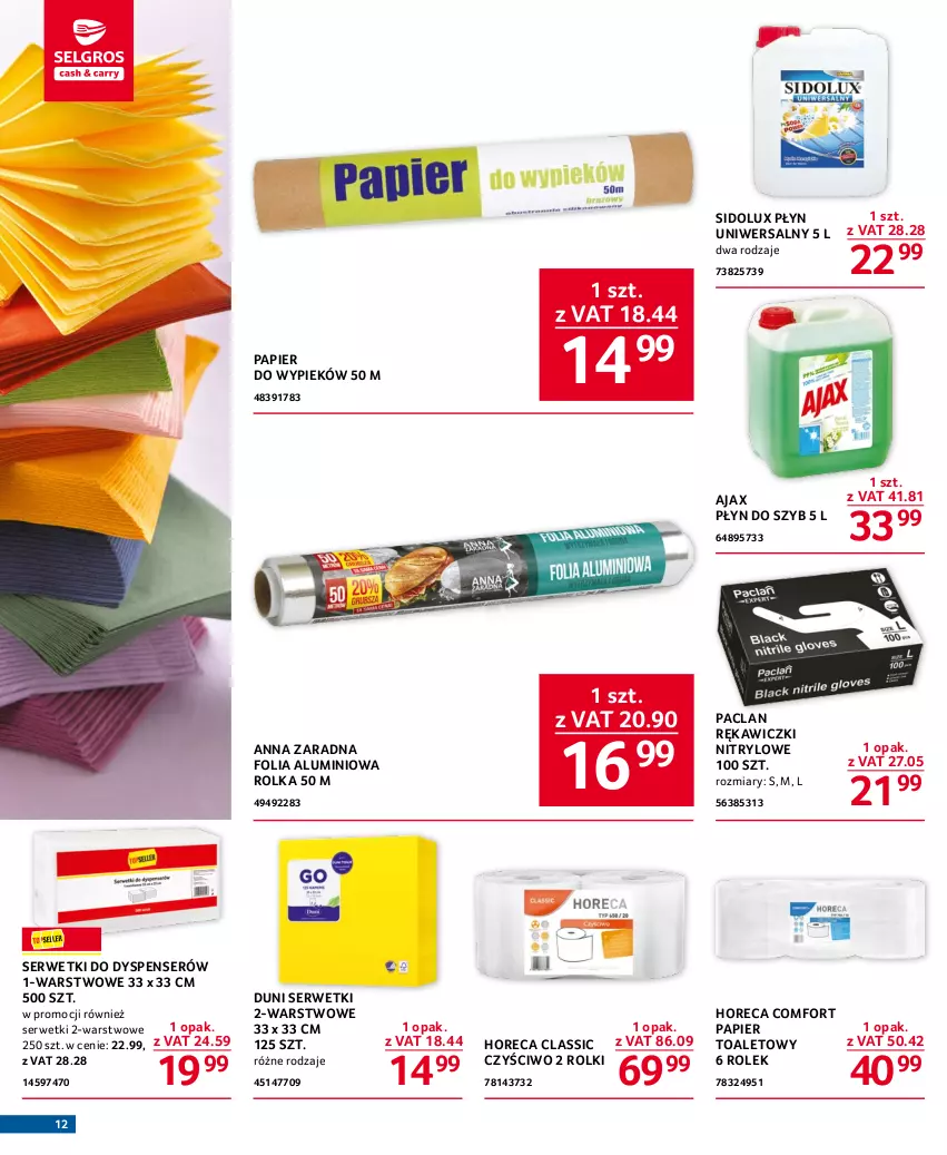 Gazetka promocyjna Selgros - Oferta gastronomiczna - ważna 20.04 do 02.05.2023 - strona 12 - produkty: Ajax, Folia aluminiowa, Papier, Płyn do szyb, Rolki, Ser, Serwetki, Sidolux