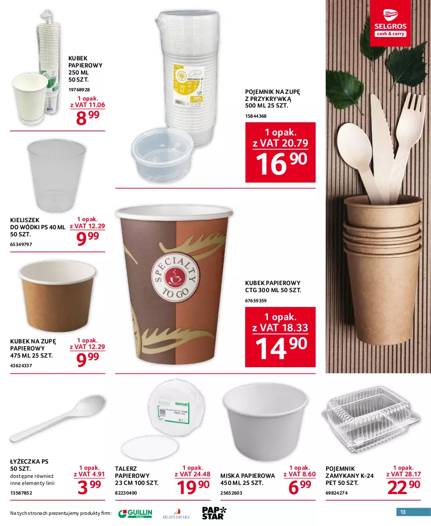 Gazetka promocyjna Selgros - Oferta gastronomiczna - ważna 20.04 do 02.05.2023 - strona 13 - produkty: Kieliszek, Kubek, Kubek papierowy, Miska, Papier, Pojemnik, Talerz, Talerz papierowy