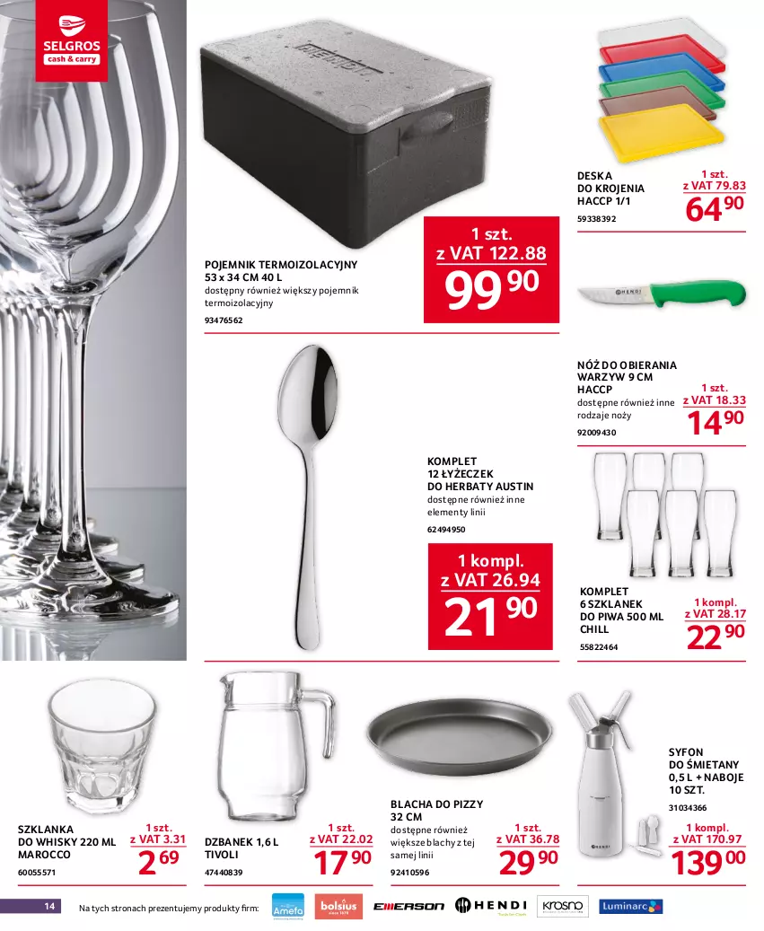 Gazetka promocyjna Selgros - Oferta gastronomiczna - ważna 20.04 do 02.05.2023 - strona 14 - produkty: Deska do krojenia, Dzbanek, Noż, Piwa, Pojemnik, Syfon, Szklanka, Whisky