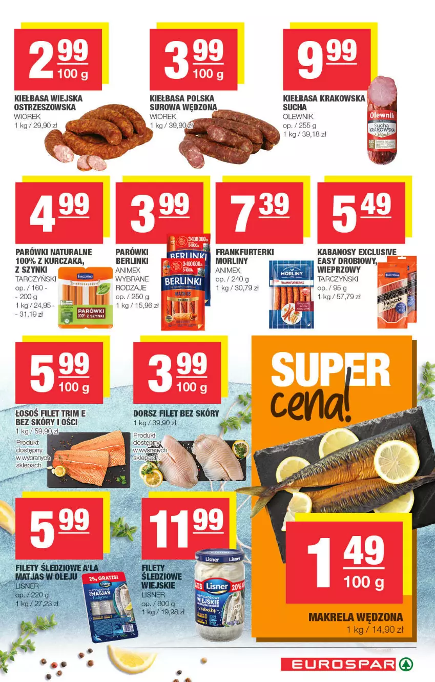 Gazetka promocyjna Spar - ważna 17.10 do 27.10.2021 - strona 7 - produkty: Berlinki, Frankfurterki, Kabanos, Kiełbasa, Kiełbasa krakowska, Kiełbasa wiejska, Kurczak, Lisner, Morliny, Olewnik, Parówki, Tarczyński