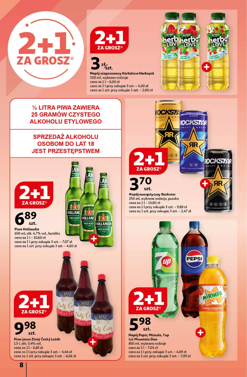 Gazetka promocyjna Auchan - Gazetka JESZCZE LEPSZE CENY Hipermarket Auchan - ważna 16.08 do 21.08.2024 - strona 10 - produkty: 7up, Gra, Herbapol, Mirinda, Napój, Napój energetyczny, Napój niegazowany, Pepsi, Piwa, Piwo, Piwo jasne