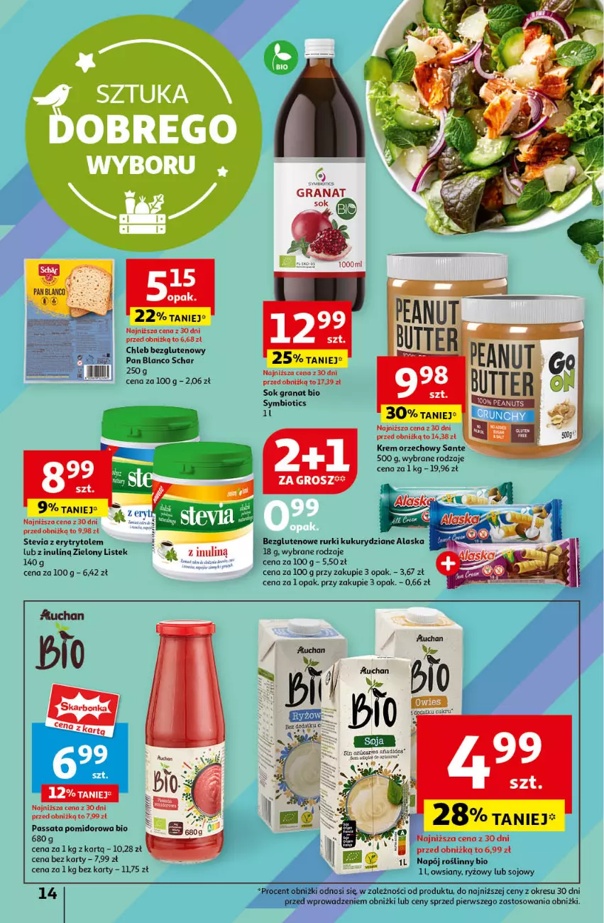 Gazetka promocyjna Auchan - Gazetka JESZCZE LEPSZE CENY Hipermarket Auchan - ważna 16.08 do 21.08.2024 - strona 16 - produkty: Chleb, Chleb bezglutenowy, Gra, Granat, Krem orzechowy, Napój, Napój roślinny, Rurki, Ryż, Sante, Sok, Stek