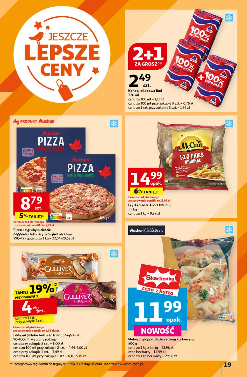 Gazetka promocyjna Auchan - Gazetka JESZCZE LEPSZE CENY Hipermarket Auchan - ważna 16.08 do 21.08.2024 - strona 21 - produkty: Dell, Fa, Frytki, Lody, Makaron, McCain, Piec, Pieczarka, Pizza, Sos