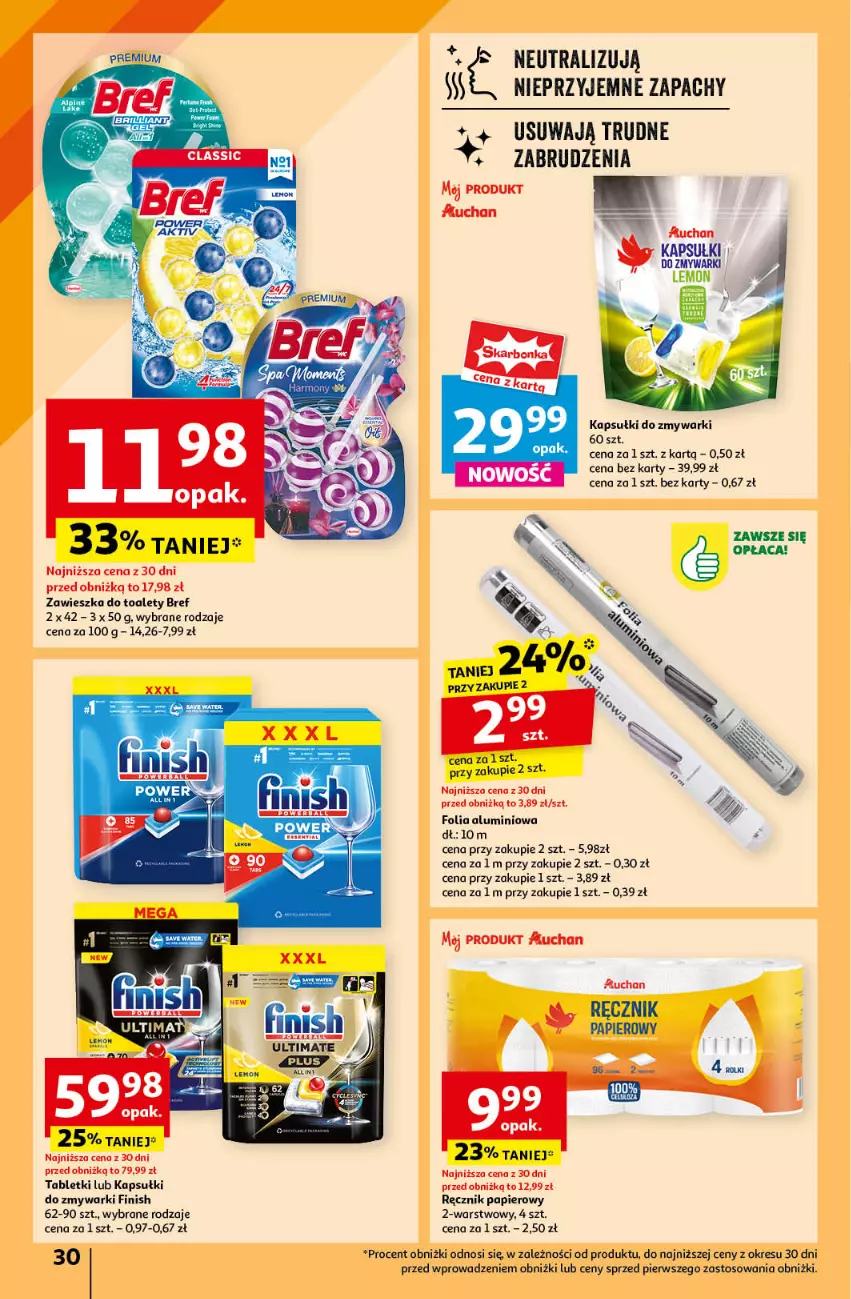 Gazetka promocyjna Auchan - Gazetka JESZCZE LEPSZE CENY Hipermarket Auchan - ważna 16.08 do 21.08.2024 - strona 32 - produkty: Bref, Finish, Folia aluminiowa, Papier, Ręcznik, Tablet, Zmywarki