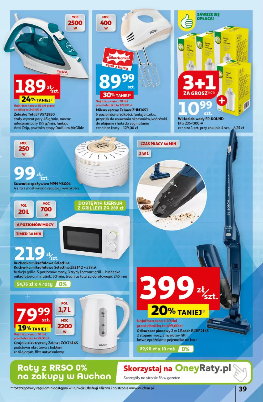 Gazetka promocyjna Auchan - Gazetka JESZCZE LEPSZE CENY Hipermarket Auchan - ważna 16.08 do 21.08.2024 - strona 47 - produkty: Bosch, Clin, Czajnik, Czajnik elektryczny, Fa, Grill, Kuchenka mikrofalowa, Mikser, Mikser ręczny, Odkurzacz, Pojemnik, Ser, Sok, Suszarka, Talerz, Tefal, Top, Zelmer