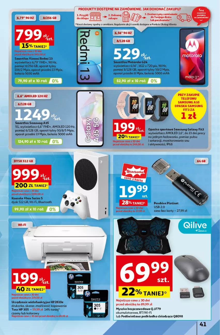 Gazetka promocyjna Auchan - Gazetka JESZCZE LEPSZE CENY Hipermarket Auchan - ważna 16.08 do 21.08.2024 - strona 49 - produkty: Akumulator, Amol, Bateria, Drukarka, Gala, HP, Konsola, Kosz, LANA, Monitor, Motorola, Mysz, Opaska, Pendrive, Podkład, Podkładka, Por, Samsung, Ser, Skaner, Smartfon, Sport, Tusz, Urządzenie wielofunkcyjne, Xbox