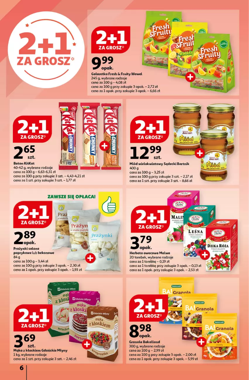 Gazetka promocyjna Auchan - Gazetka JESZCZE LEPSZE CENY Hipermarket Auchan - ważna 16.08 do 21.08.2024 - strona 8 - produkty: Bakalland, Baton, Beko, Gala, Galaretka, Gra, Granola, Herbata, Herbata owocowa, Mąka, Miód, Wawel