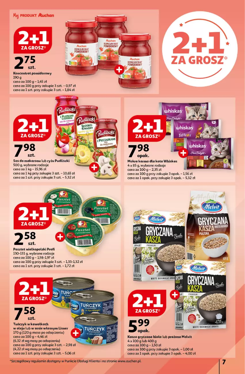 Gazetka promocyjna Auchan - Gazetka JESZCZE LEPSZE CENY Hipermarket Auchan - ważna 16.08 do 21.08.2024 - strona 9 - produkty: Gry, Kasza, Kasza gryczana, Kawa, Koncentrat pomidorowy, Lisner, Makaron, Melvit, Mokra karma, Olej, Pasztet, Pudliszki, Ryż, Sos, Sos do makaronu, Tuńczyk, Whiskas