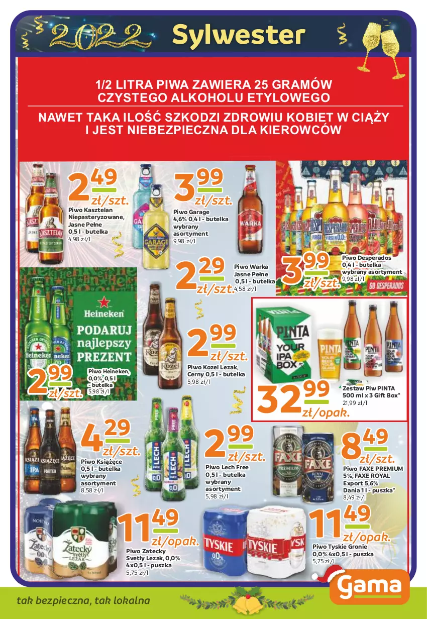 Gazetka promocyjna Gama - Gazetka Gama - ważna 21.12.2021 do 03.01.2022 - strona 11 - produkty: Desperados, Fa, Gra, Heineken, Kasztelan, Kozel, Książęce, Piec, Piwa, Piwo, Por, Tyskie, Warka