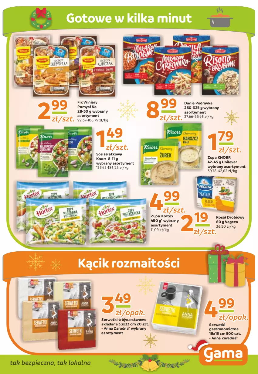 Gazetka promocyjna Gama - Gazetka Gama - ważna 21.12.2021 do 03.01.2022 - strona 9 - produkty: Hortex, Knorr, Piec, Podravka, Rosół, Rosół drobiowy, Sałat, Ser, Serwetki, Sos, Vegeta, Winiary, Zupa