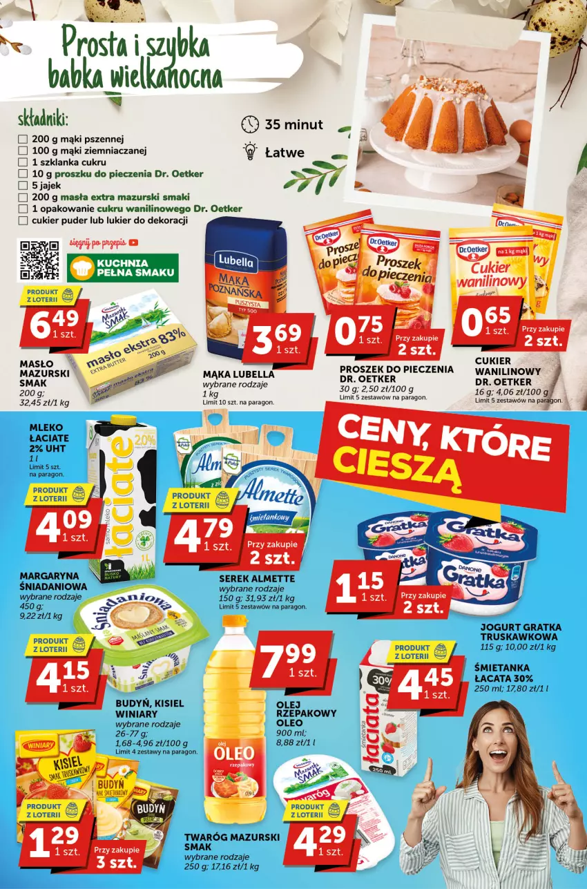 Gazetka promocyjna Groszek - ważna 08.03 do 21.03.2023 - strona 2 - produkty: Almette, Babka, Budyń, Cukier, Cukier puder, Danio, Dr. Oetker, Dres, Kisiel, Margaryna, Masło, Mleko, Olej, Oleo, Piec, Proszek do pieczenia, Puder, Ser, Serek, Szklanka, Twaróg, Winiary