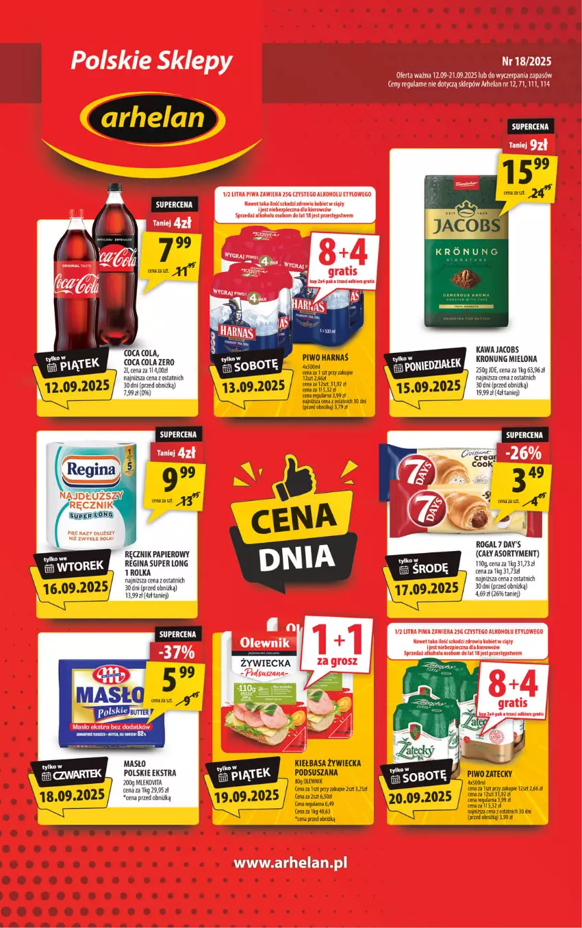 Gazetka promocyjna Arhelan - Gazetka - ważna 12.09 do 21.09.2025 - strona 1 - produkty: Gra, Harnaś, Kiełbasa, Olewnik, Piec, Piwa, Piwo, Ręcznik, Rolki