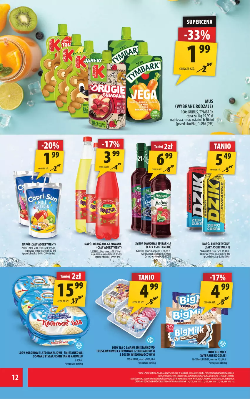 Gazetka promocyjna Arhelan - Gazetka - ważna 12.09 do 21.09.2025 - strona 12 - produkty: Big Milk, Fa, Hellena, Herbapol, Kubuś, Lody, Mus, Napój, Napój energetyczny, Oranżada, Rum, Syrop, Tymbark