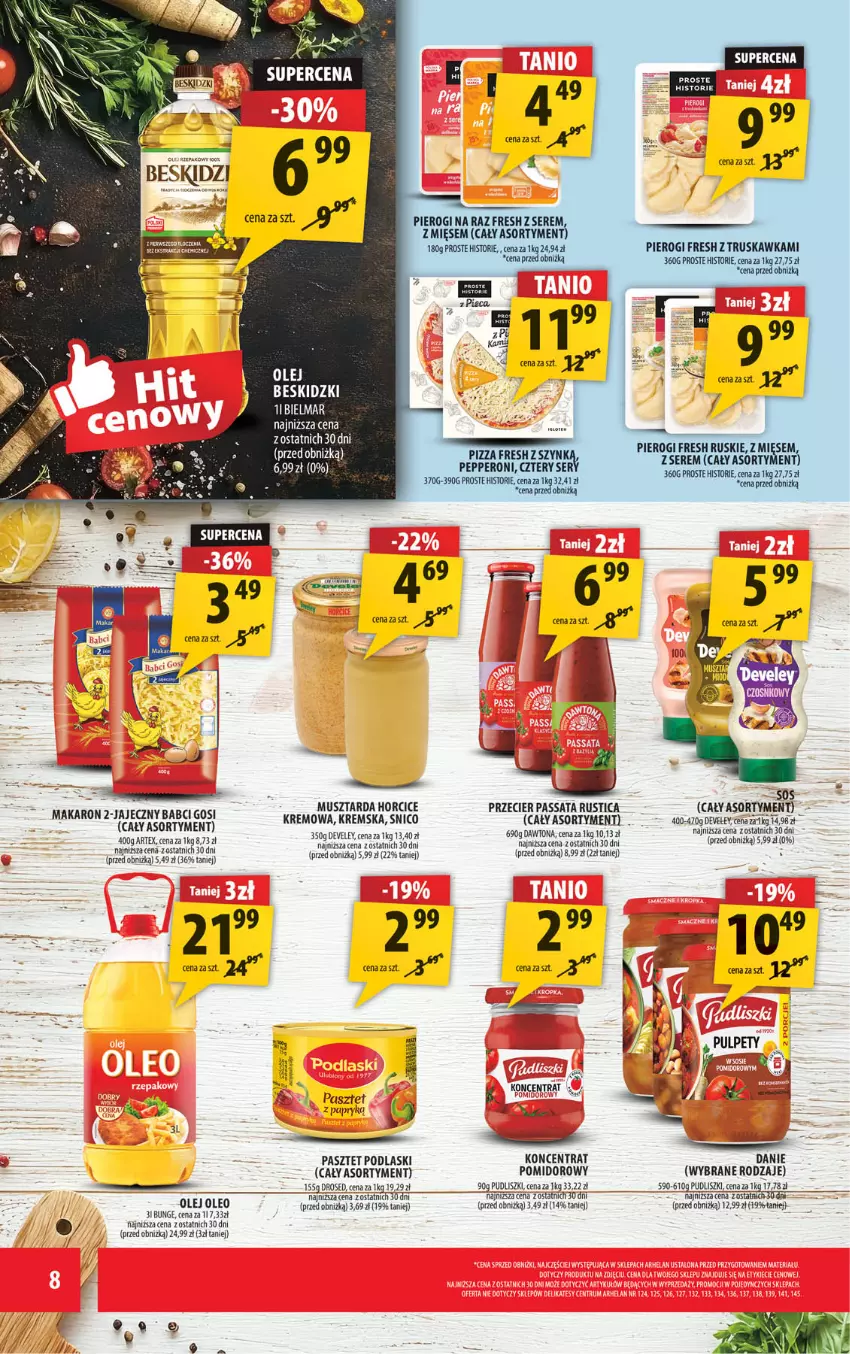 Gazetka promocyjna Arhelan - Gazetka - ważna 12.09 do 21.09.2025 - strona 8 - produkty: Beskidzki, Dawtona, Fa, Koncentrat pomidorowy, Makaron, Mus, Musztarda, Olej, Pasztet, Pierogi, Podlaski, Pudliszki, Rust, Ser