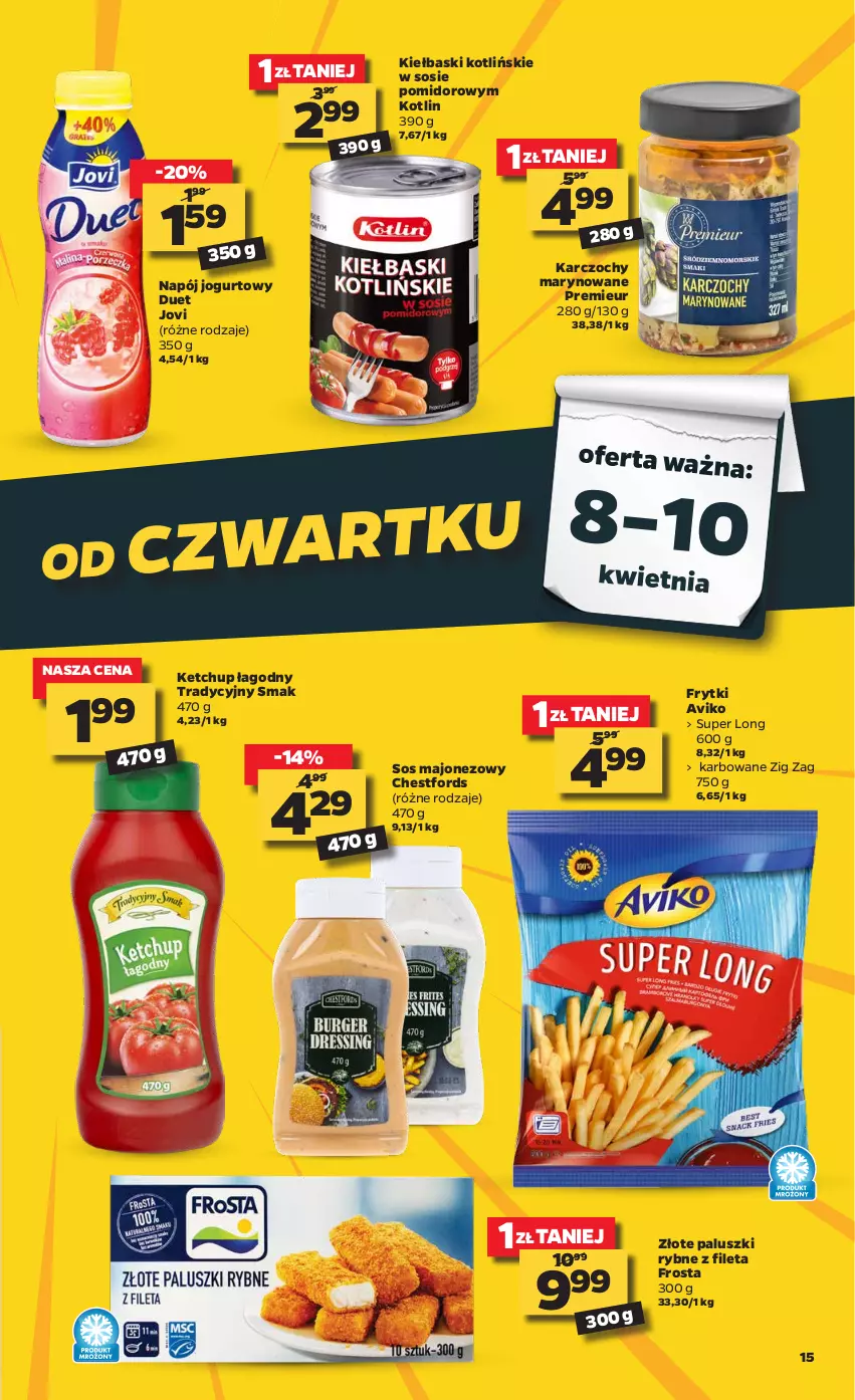 Gazetka promocyjna Netto - Gazetka spożywcza - ważna 06.04 do 10.04.2021 - strona 15 - produkty: Frosta, Frytki, Jogurt, Karczochy, Ketchup, Kotlin, Majonez, Napój, Napój jogurtowy, Paluszki rybne, Sos