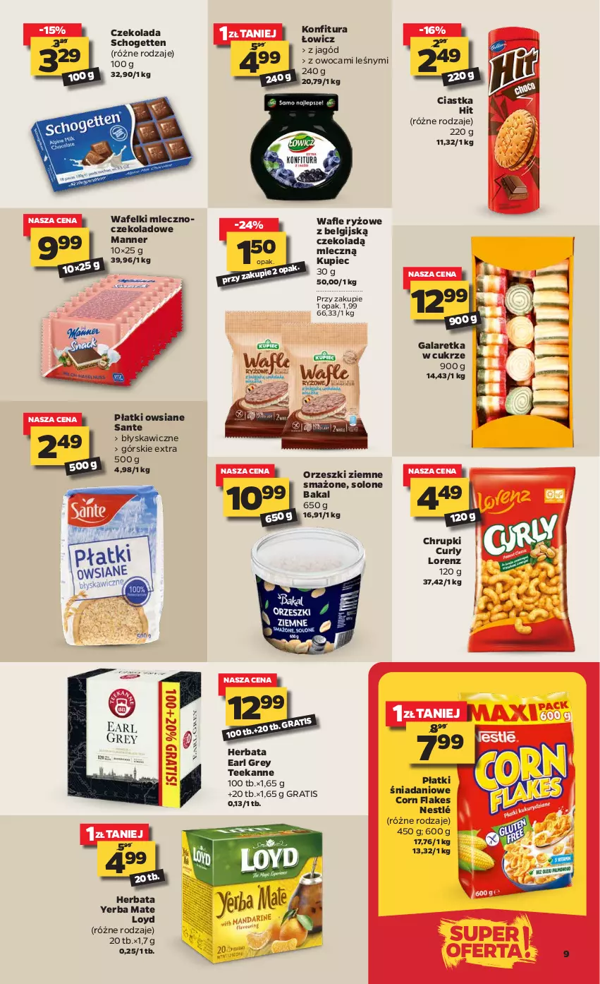 Gazetka promocyjna Netto - Gazetka spożywcza - ważna 06.04 do 10.04.2021 - strona 9 - produkty: Chrupki, Ciastka, Corn flakes, Czekolada, Danio, Earl Grey, Gala, Galaretka, Gra, Herbata, Konfitura, Kupiec, LG, Lorenz, Loyd, Nestlé, Orzeszki, Orzeszki ziemne, Piec, Płatki owsiane, Ryż, Sante, Schogetten, Teekanne, Wafle