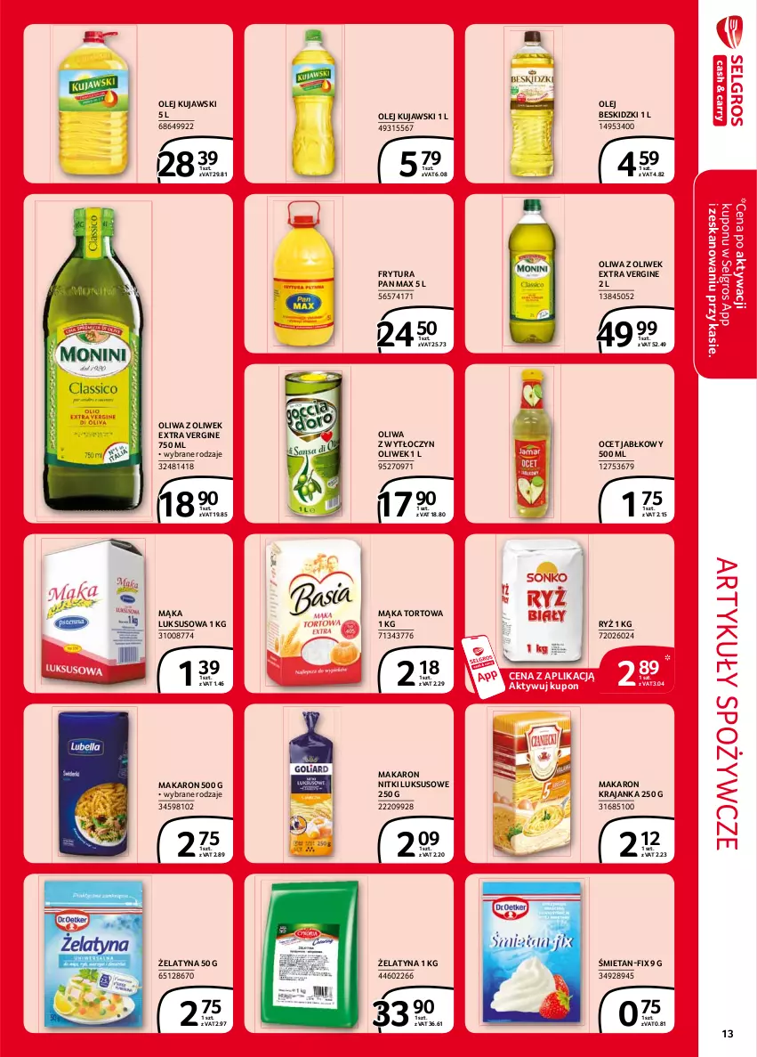 Gazetka promocyjna Selgros - Extra Oferta - ważna 01.02 do 28.02.2021 - strona 13 - produkty: Artykuły spożywcze, Beskidzki, Gin, Kujawski, LG, Mąka, Mąka luksusowa, Mąka tortowa, Makaron, Ocet, Olej, Oliwa z oliwek, Ryż