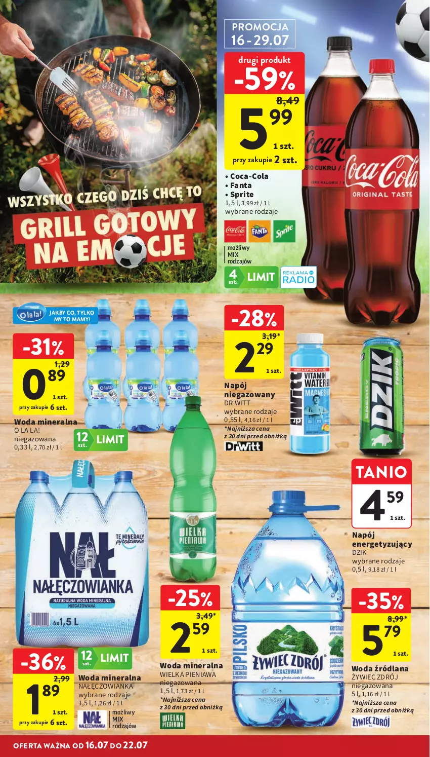 Gazetka promocyjna Intermarche - Gazetka Intermarche - ważna 16.07 do 22.07.2026 - strona 10 - produkty: Coca-Cola, Fa, Fanta, LANA, Nałęczowianka, Napój, Napój niegazowany, Sprite, Woda, Woda mineralna
