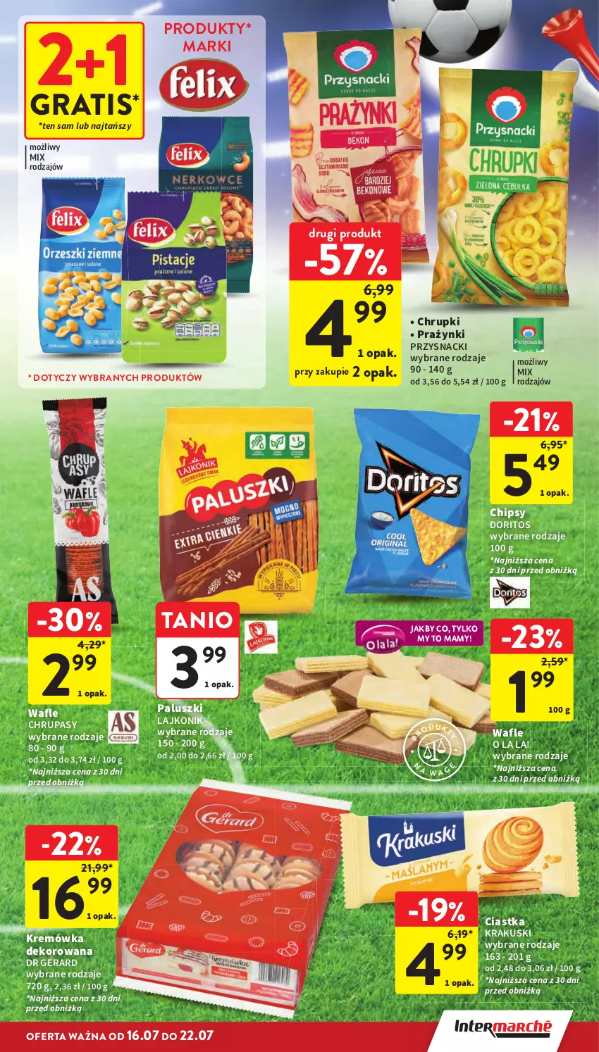 Gazetka promocyjna Intermarche - Gazetka Intermarche - ważna 16.07 do 22.07.2026 - strona 13 - produkty: Chipsy, Chrupki, Ciastka, Dr Gerard, Gra, Krakus, Krakuski, Kremówka, Lajkonik, Przysnacki, Wafle
