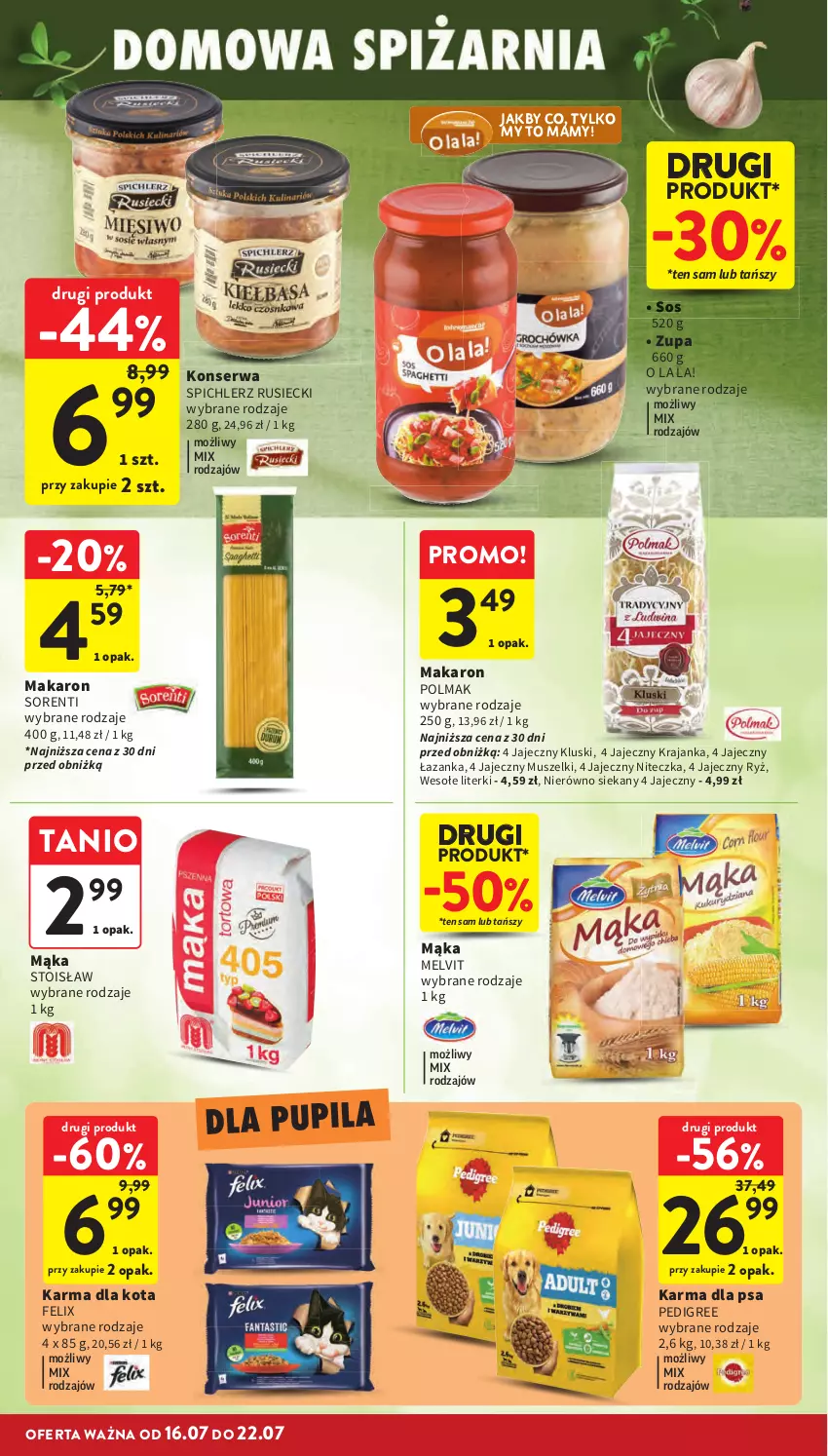 Gazetka promocyjna Intermarche - Gazetka Intermarche - ważna 16.07 do 22.07.2026 - strona 34 - produkty: Felix, Mąka, Makaron, Melvit, Mus, Olma, Pedigree, Ryż, Ser, Sos, Spichlerz Rusiecki, Zupa