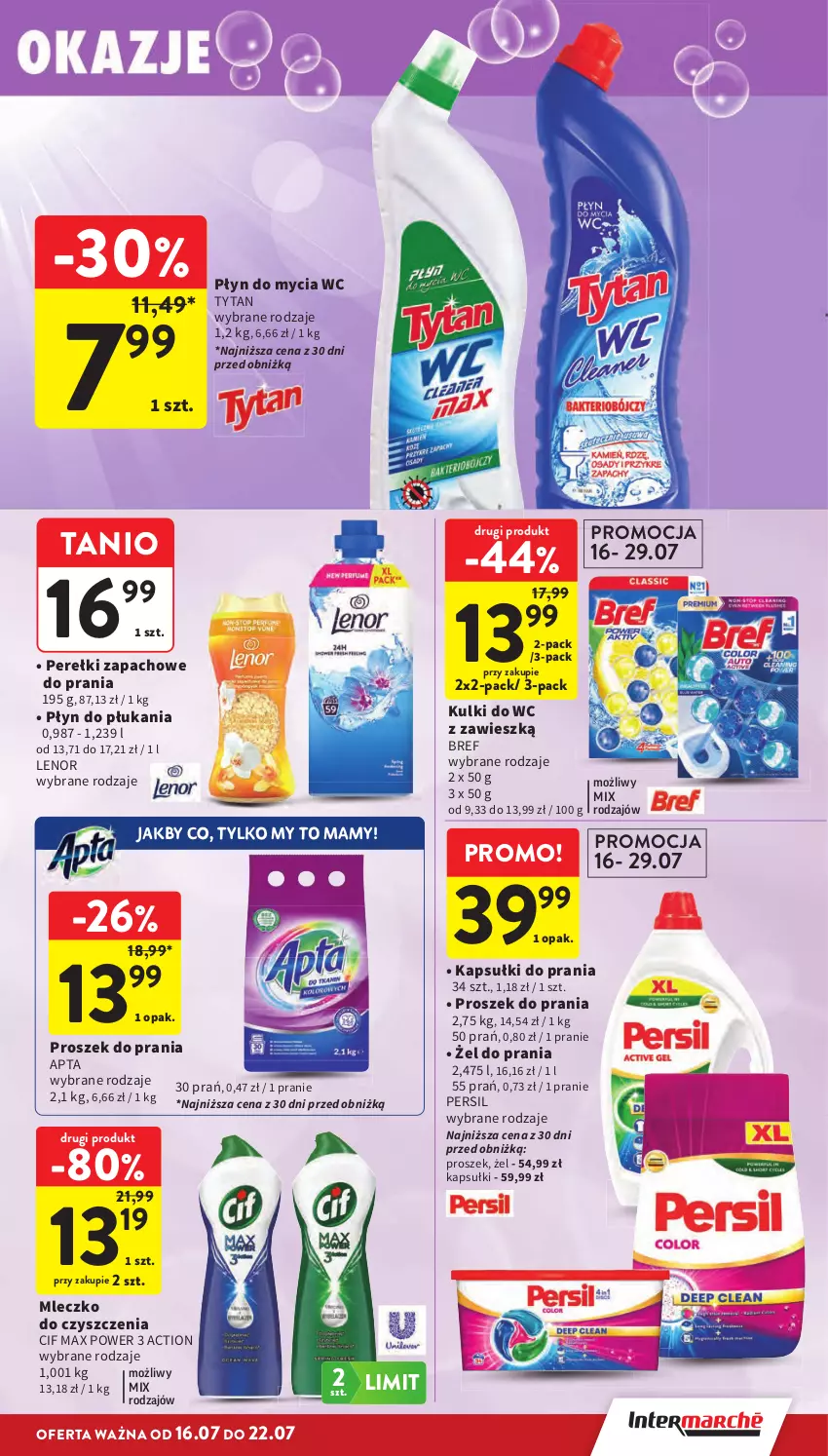 Gazetka promocyjna Intermarche - Gazetka Intermarche - ważna 16.07 do 22.07.2026 - strona 39 - produkty: Bref, Cif, Kapsułki do prania, Kulki do wc, Lenor, Mleczko, Perełki zapachowe, Persil, Płyn do mycia, Płyn do płukania, Proszek do prania, Tytan