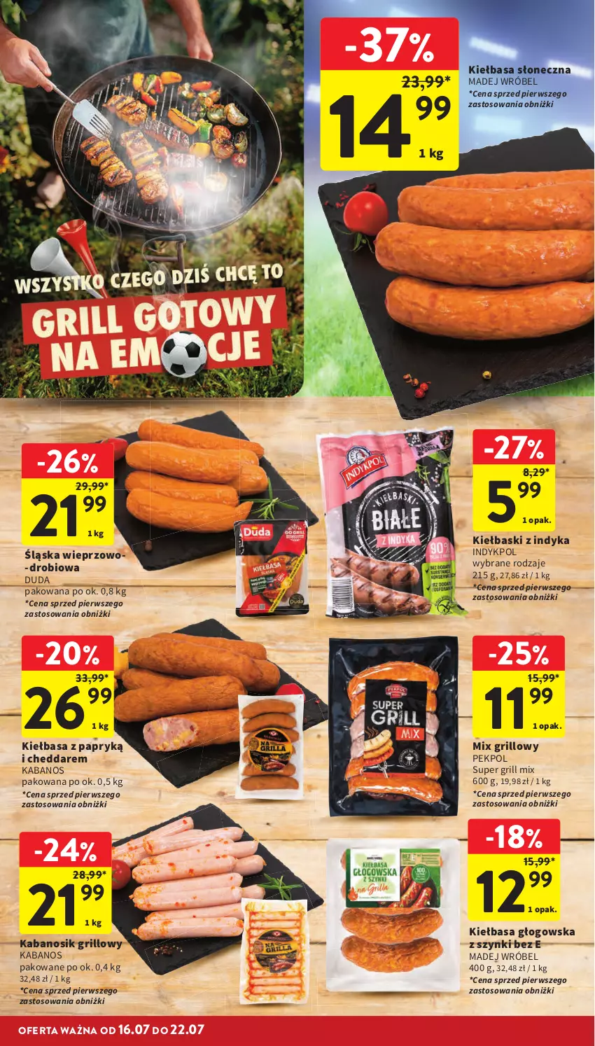 Gazetka promocyjna Intermarche - Gazetka Intermarche - ważna 16.07 do 22.07.2026 - strona 6 - produkty: Cheddar, Duda, Grill, Kabanos, Kiełbasa, Kiełbasa głogowska, Madej Wróbel, Pekpol