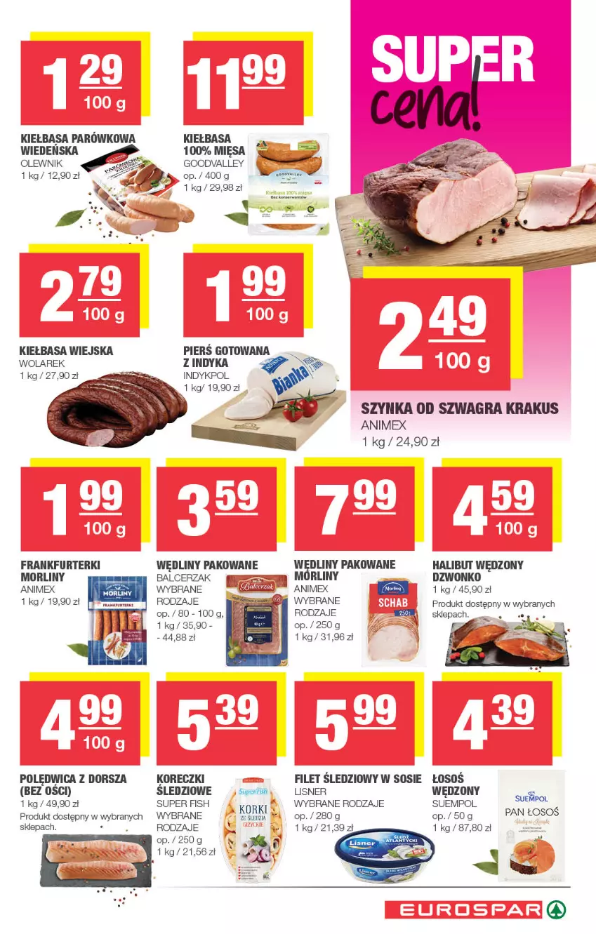 Gazetka promocyjna Spar - Spar - ważna 01.09 do 07.09.2021 - strona 11 - produkty: Dorsz, Filet sledziowy, Frankfurterki, Gra, Halibut, Kiełbasa, Kiełbasa wiejska, Krakus, Lisner, Morliny, Olewnik, Polędwica, Sos, Suempol, Szynka